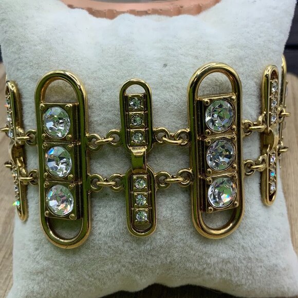 Ann Taylor Rhinestone Gold Tone Link Connectors Bracelet - Picture 1 of 10